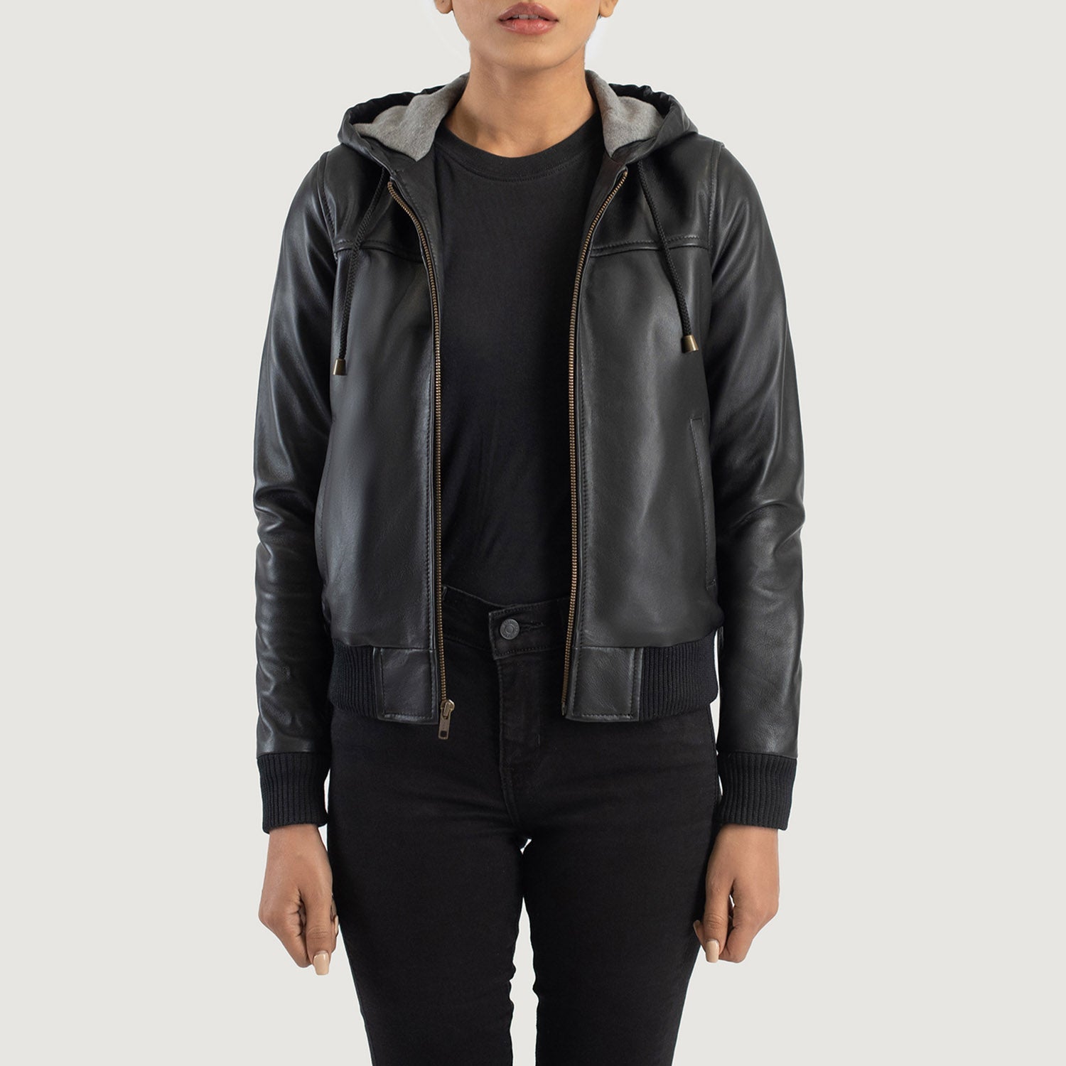 Women s Black Hooded Leather Jackets Buy Black Hooded Leather Jackets For Women in Spain The Jacket Maker